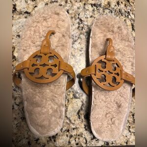 Tory Burch Tan Shearling Sandals